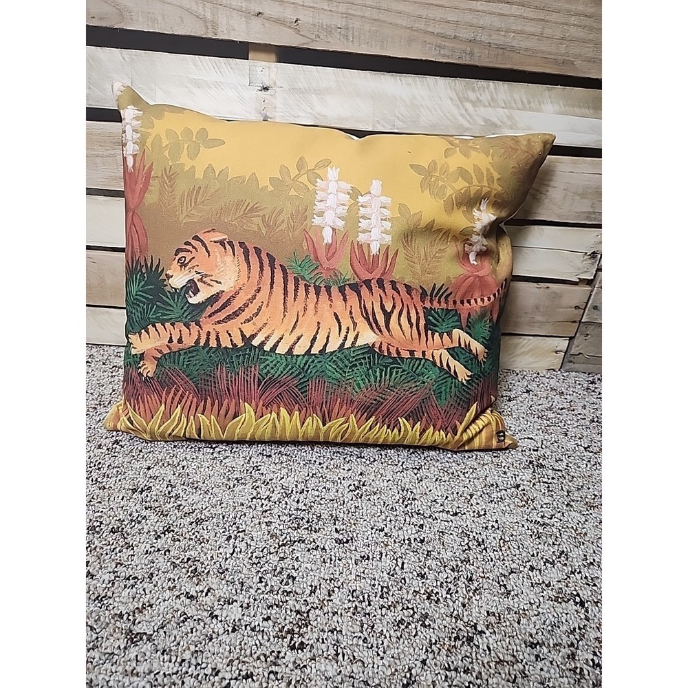 Vintage Hand Painted Tiger Pillow 19x16x4